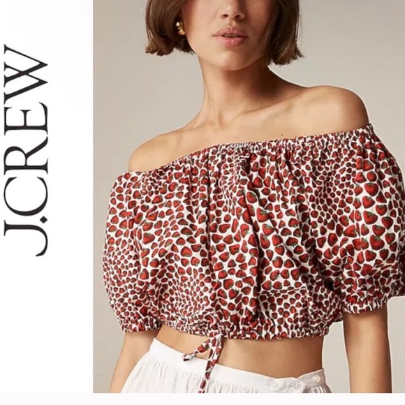 J. Crew Tops - J. Crew Strawberry Swirl Off-Shoulder Cinch Crop Top Size XXS 34”